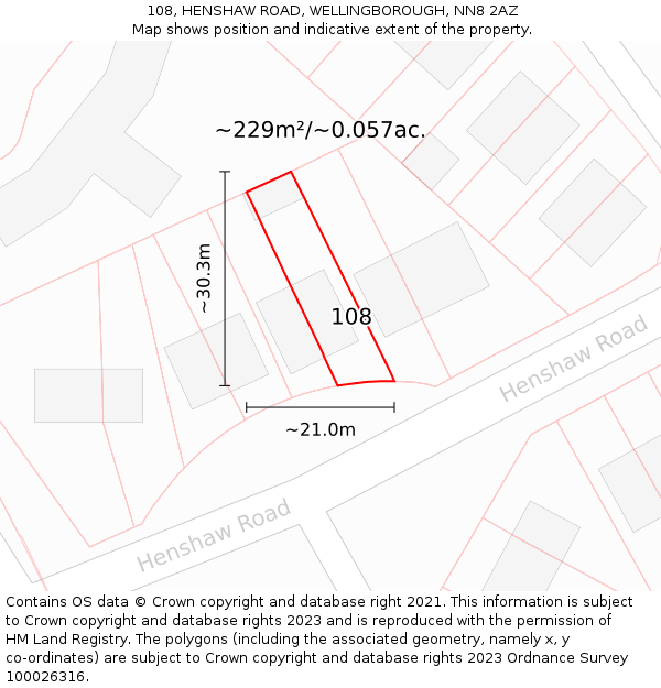 108, HENSHAW ROAD, WELLINGBOROUGH, NN8 2AZ: Plot and title map