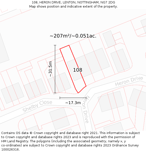 108, HERON DRIVE, LENTON, NOTTINGHAM, NG7 2DG: Plot and title map