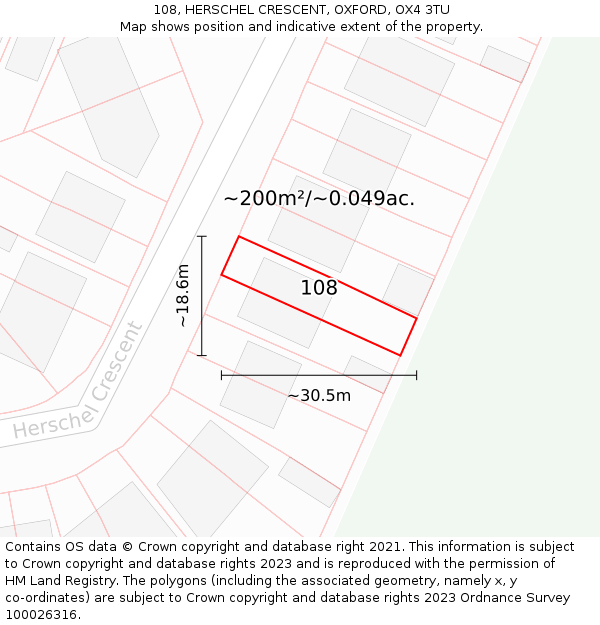 108, HERSCHEL CRESCENT, OXFORD, OX4 3TU: Plot and title map