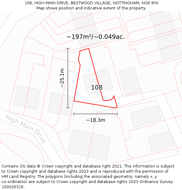 108, HIGH MAIN DRIVE, BESTWOOD VILLAGE, NOTTINGHAM, NG6 8YX: Plot and title map