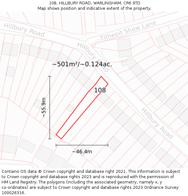 108, HILLBURY ROAD, WARLINGHAM, CR6 9TD: Plot and title map