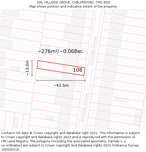 108, HILLSIDE GROVE, CHELMSFORD, CM2 9DD: Plot and title map