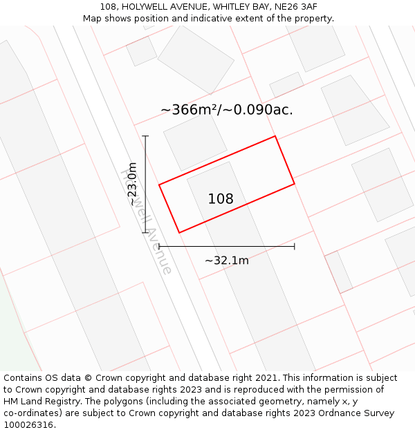 108, HOLYWELL AVENUE, WHITLEY BAY, NE26 3AF: Plot and title map