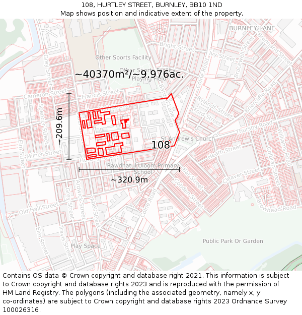 108, HURTLEY STREET, BURNLEY, BB10 1ND: Plot and title map