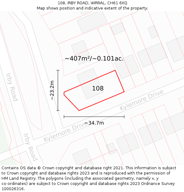 108, IRBY ROAD, WIRRAL, CH61 6XQ: Plot and title map