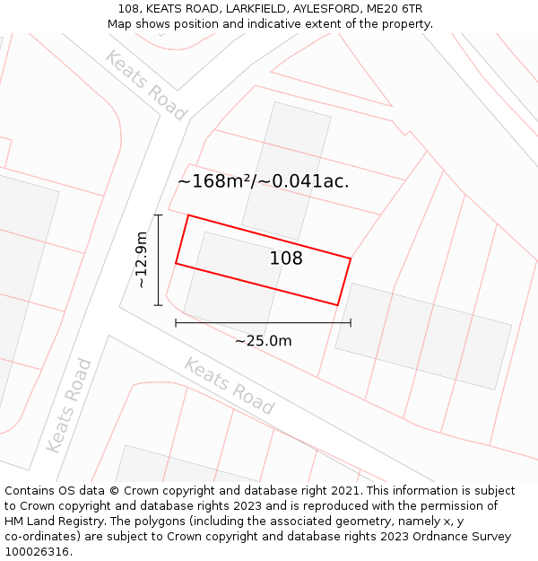 108, KEATS ROAD, LARKFIELD, AYLESFORD, ME20 6TR: Plot and title map