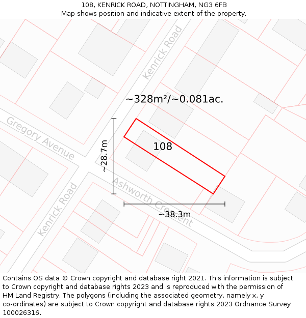 108, KENRICK ROAD, NOTTINGHAM, NG3 6FB: Plot and title map