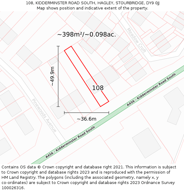 108, KIDDERMINSTER ROAD SOUTH, HAGLEY, STOURBRIDGE, DY9 0JJ: Plot and title map