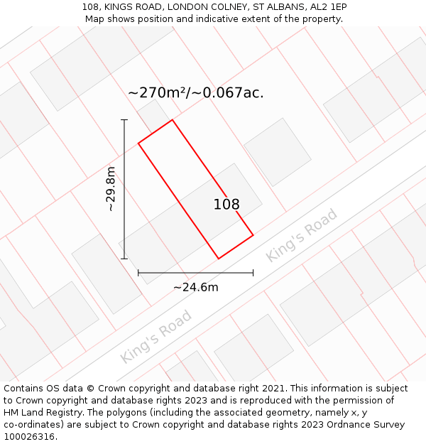 108, KINGS ROAD, LONDON COLNEY, ST ALBANS, AL2 1EP: Plot and title map