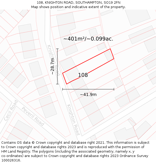 108, KNIGHTON ROAD, SOUTHAMPTON, SO19 2FN: Plot and title map