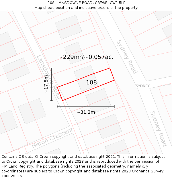 108, LANSDOWNE ROAD, CREWE, CW1 5LP: Plot and title map