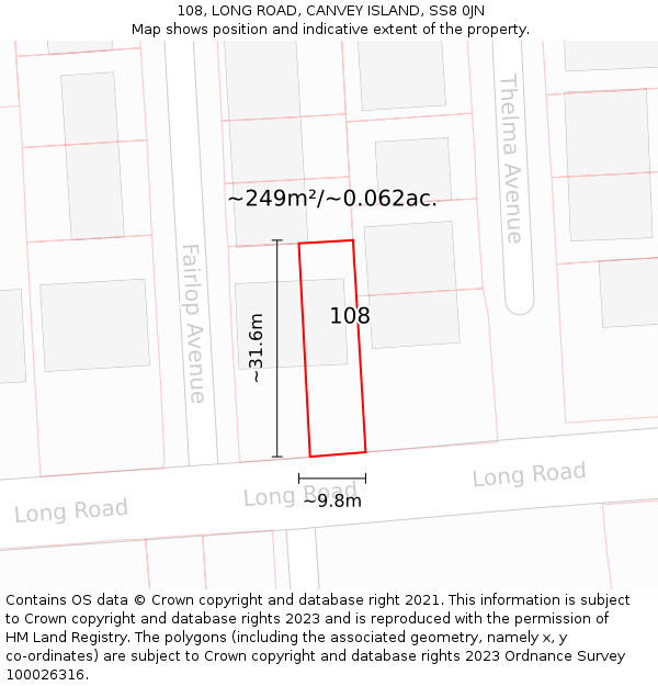 108, LONG ROAD, CANVEY ISLAND, SS8 0JN: Plot and title map