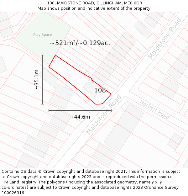 108, MAIDSTONE ROAD, GILLINGHAM, ME8 0DR: Plot and title map