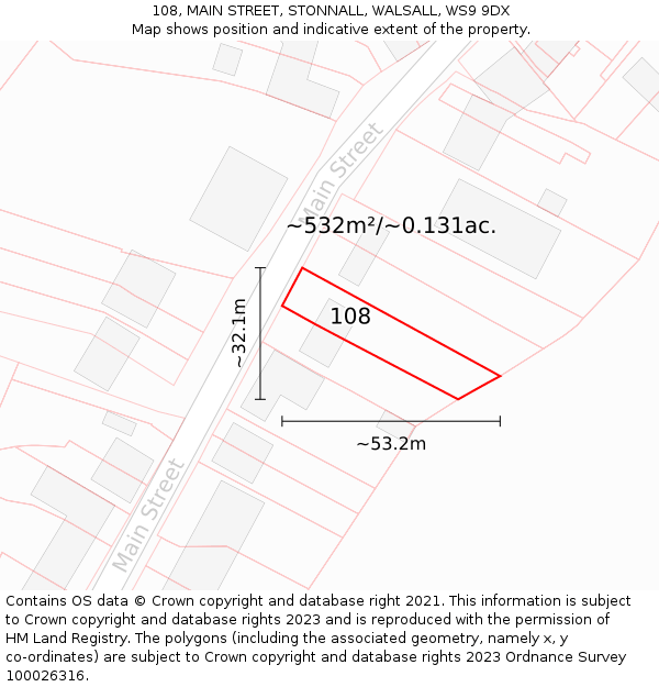 108, MAIN STREET, STONNALL, WALSALL, WS9 9DX: Plot and title map