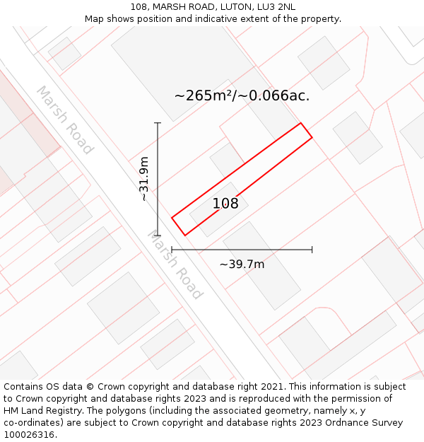 108, MARSH ROAD, LUTON, LU3 2NL: Plot and title map