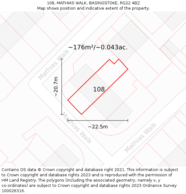 108, MATHIAS WALK, BASINGSTOKE, RG22 4BZ: Plot and title map