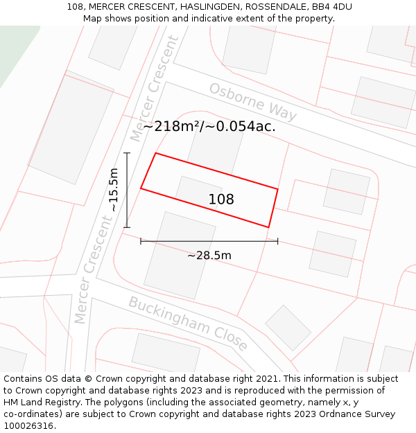 108, MERCER CRESCENT, HASLINGDEN, ROSSENDALE, BB4 4DU: Plot and title map