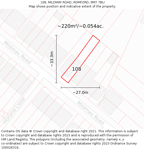 108, MILDMAY ROAD, ROMFORD, RM7 7BU: Plot and title map