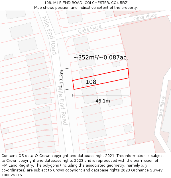 108, MILE END ROAD, COLCHESTER, CO4 5BZ: Plot and title map