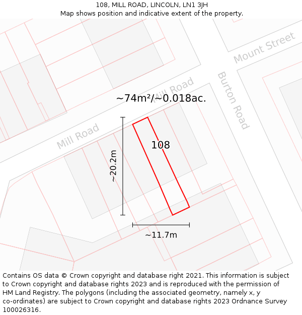 108, MILL ROAD, LINCOLN, LN1 3JH: Plot and title map