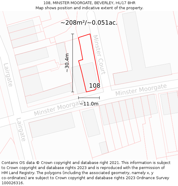 108, MINSTER MOORGATE, BEVERLEY, HU17 8HR: Plot and title map