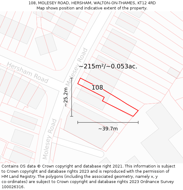 108, MOLESEY ROAD, HERSHAM, WALTON-ON-THAMES, KT12 4RD: Plot and title map