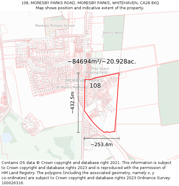 108, MORESBY PARKS ROAD, MORESBY PARKS, WHITEHAVEN, CA28 8XQ: Plot and title map