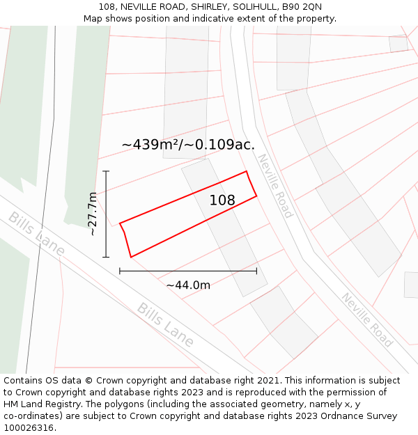 108, NEVILLE ROAD, SHIRLEY, SOLIHULL, B90 2QN: Plot and title map