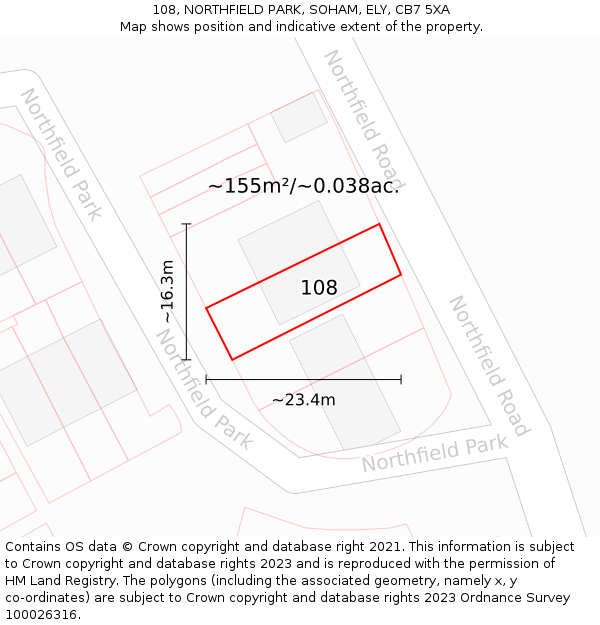 108, NORTHFIELD PARK, SOHAM, ELY, CB7 5XA: Plot and title map