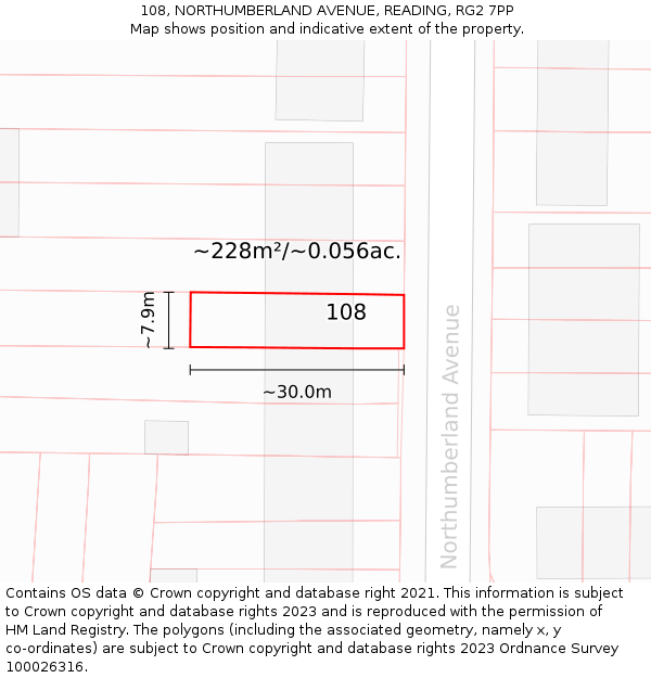 108, NORTHUMBERLAND AVENUE, READING, RG2 7PP: Plot and title map