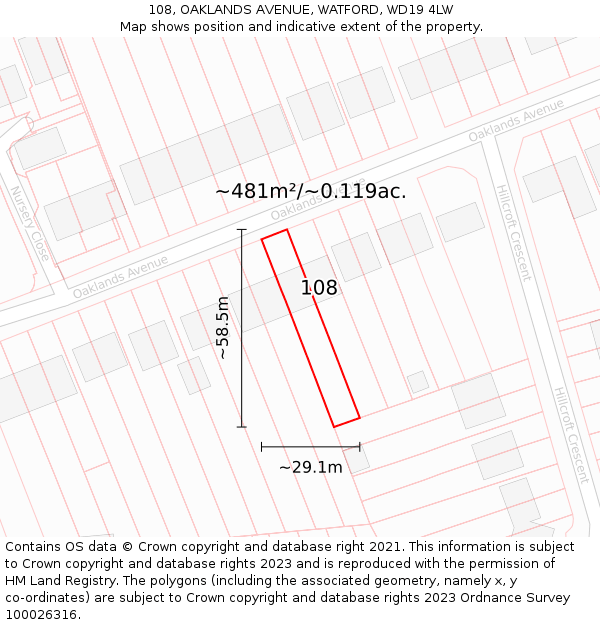 108, OAKLANDS AVENUE, WATFORD, WD19 4LW: Plot and title map