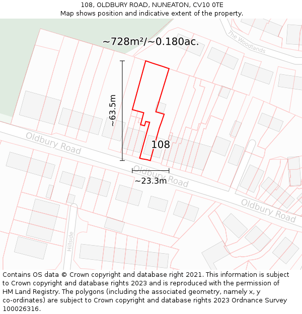 108, OLDBURY ROAD, NUNEATON, CV10 0TE: Plot and title map