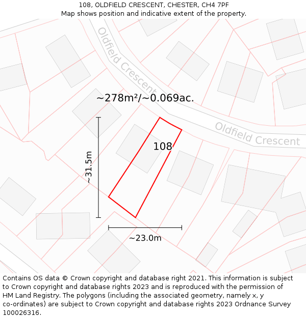 108, OLDFIELD CRESCENT, CHESTER, CH4 7PF: Plot and title map