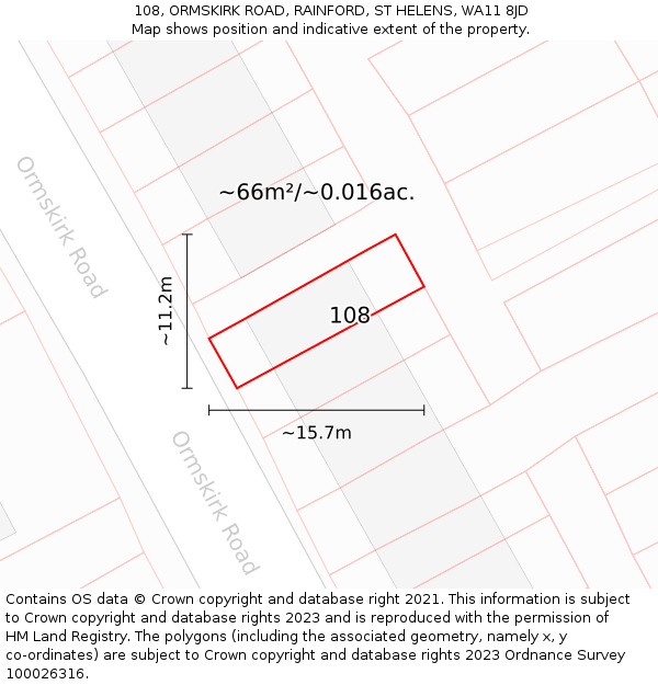 108, ORMSKIRK ROAD, RAINFORD, ST HELENS, WA11 8JD: Plot and title map