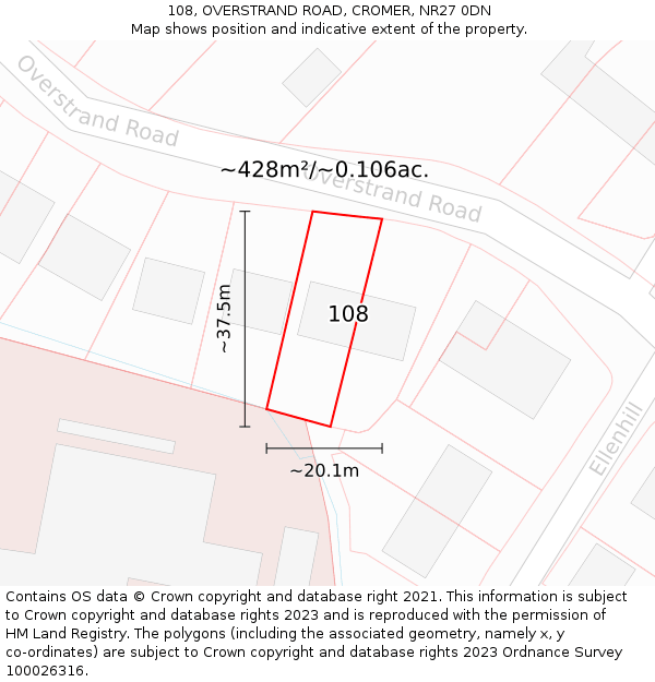 108, OVERSTRAND ROAD, CROMER, NR27 0DN: Plot and title map