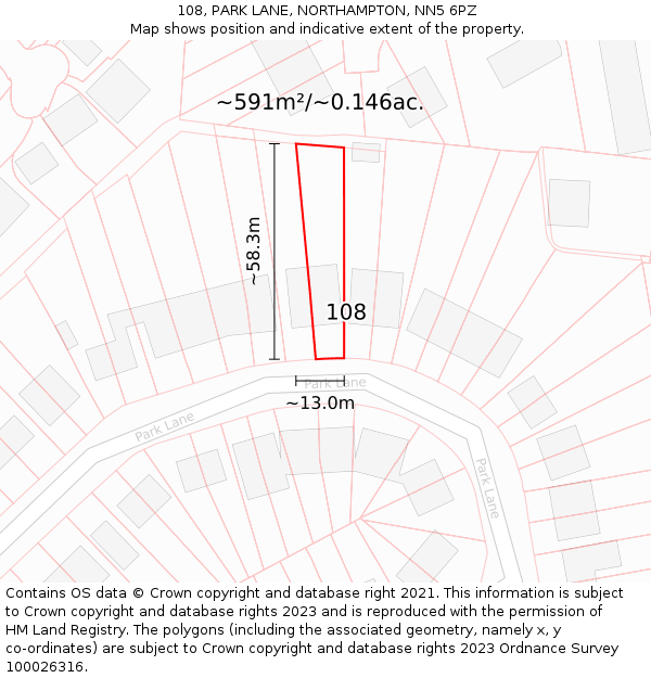 108, PARK LANE, NORTHAMPTON, NN5 6PZ: Plot and title map