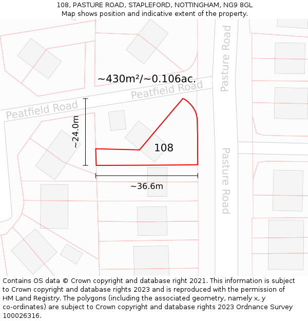 108, PASTURE ROAD, STAPLEFORD, NOTTINGHAM, NG9 8GL: Plot and title map