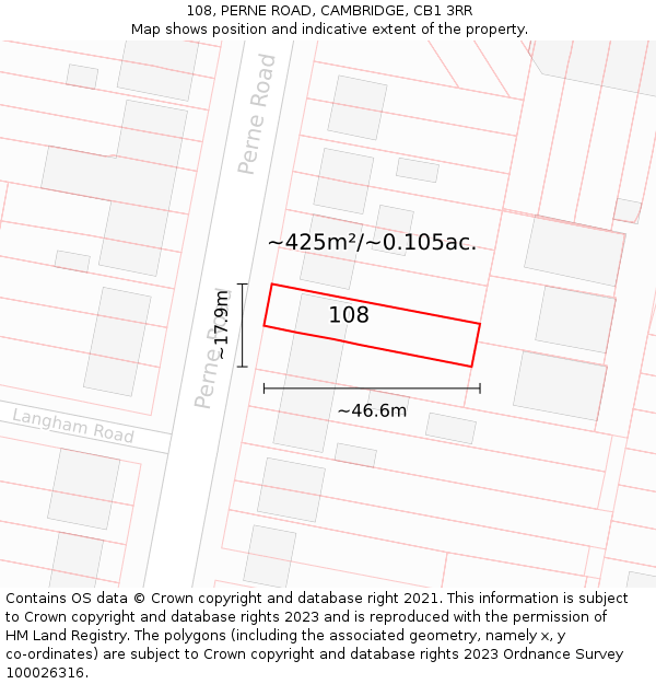 108, PERNE ROAD, CAMBRIDGE, CB1 3RR: Plot and title map