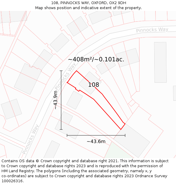 108, PINNOCKS WAY, OXFORD, OX2 9DH: Plot and title map