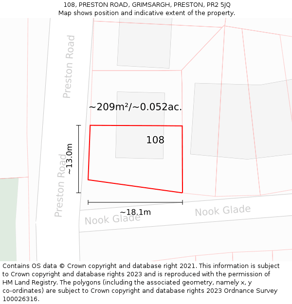 108, PRESTON ROAD, GRIMSARGH, PRESTON, PR2 5JQ: Plot and title map