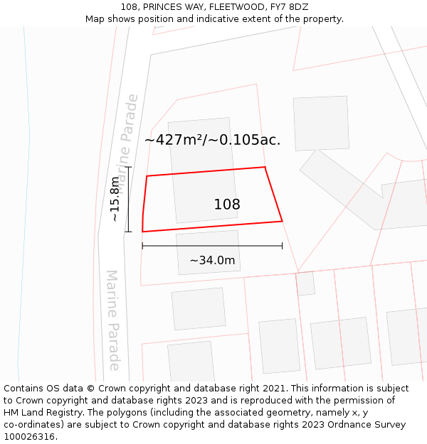 108, PRINCES WAY, FLEETWOOD, FY7 8DZ: Plot and title map