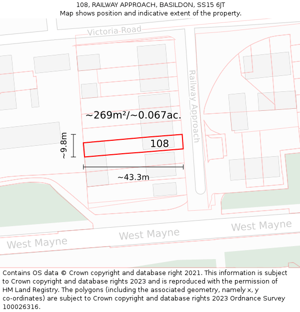 108, RAILWAY APPROACH, BASILDON, SS15 6JT: Plot and title map