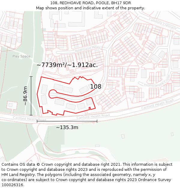 108, REDHOAVE ROAD, POOLE, BH17 9DR: Plot and title map