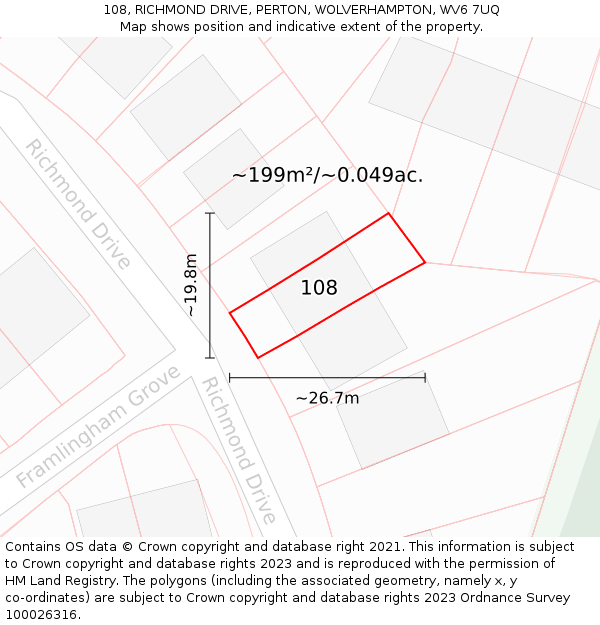 108, RICHMOND DRIVE, PERTON, WOLVERHAMPTON, WV6 7UQ: Plot and title map