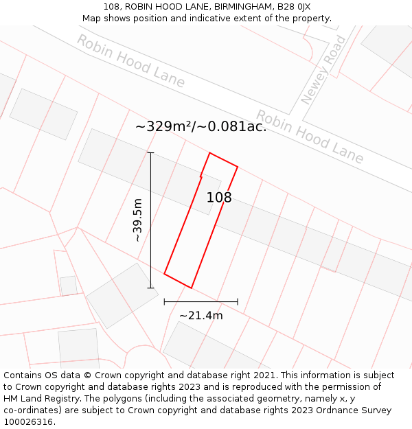 108, ROBIN HOOD LANE, BIRMINGHAM, B28 0JX: Plot and title map