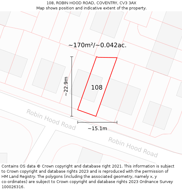 108, ROBIN HOOD ROAD, COVENTRY, CV3 3AX: Plot and title map