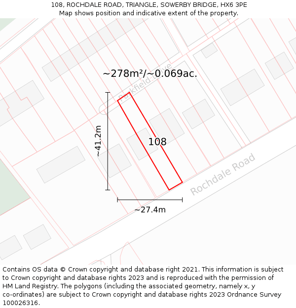 108, ROCHDALE ROAD, TRIANGLE, SOWERBY BRIDGE, HX6 3PE: Plot and title map