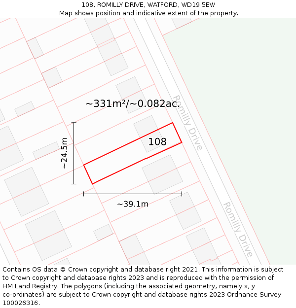 108, ROMILLY DRIVE, WATFORD, WD19 5EW: Plot and title map