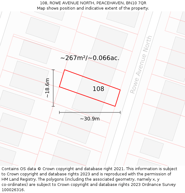 108, ROWE AVENUE NORTH, PEACEHAVEN, BN10 7QR: Plot and title map