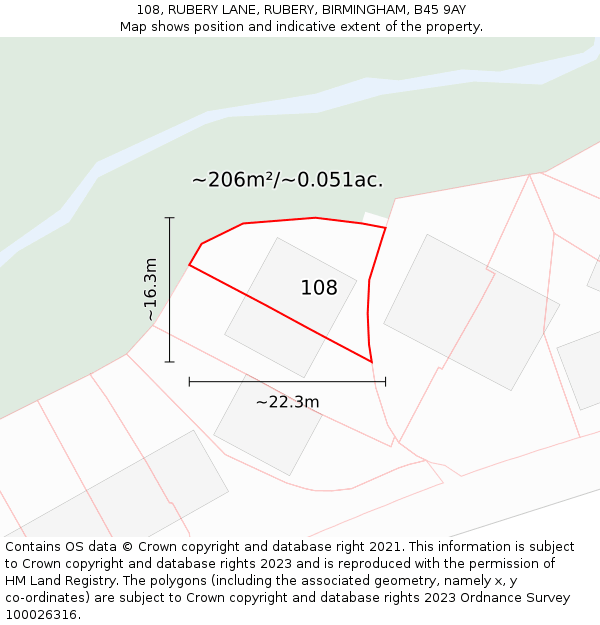 108, RUBERY LANE, RUBERY, BIRMINGHAM, B45 9AY: Plot and title map